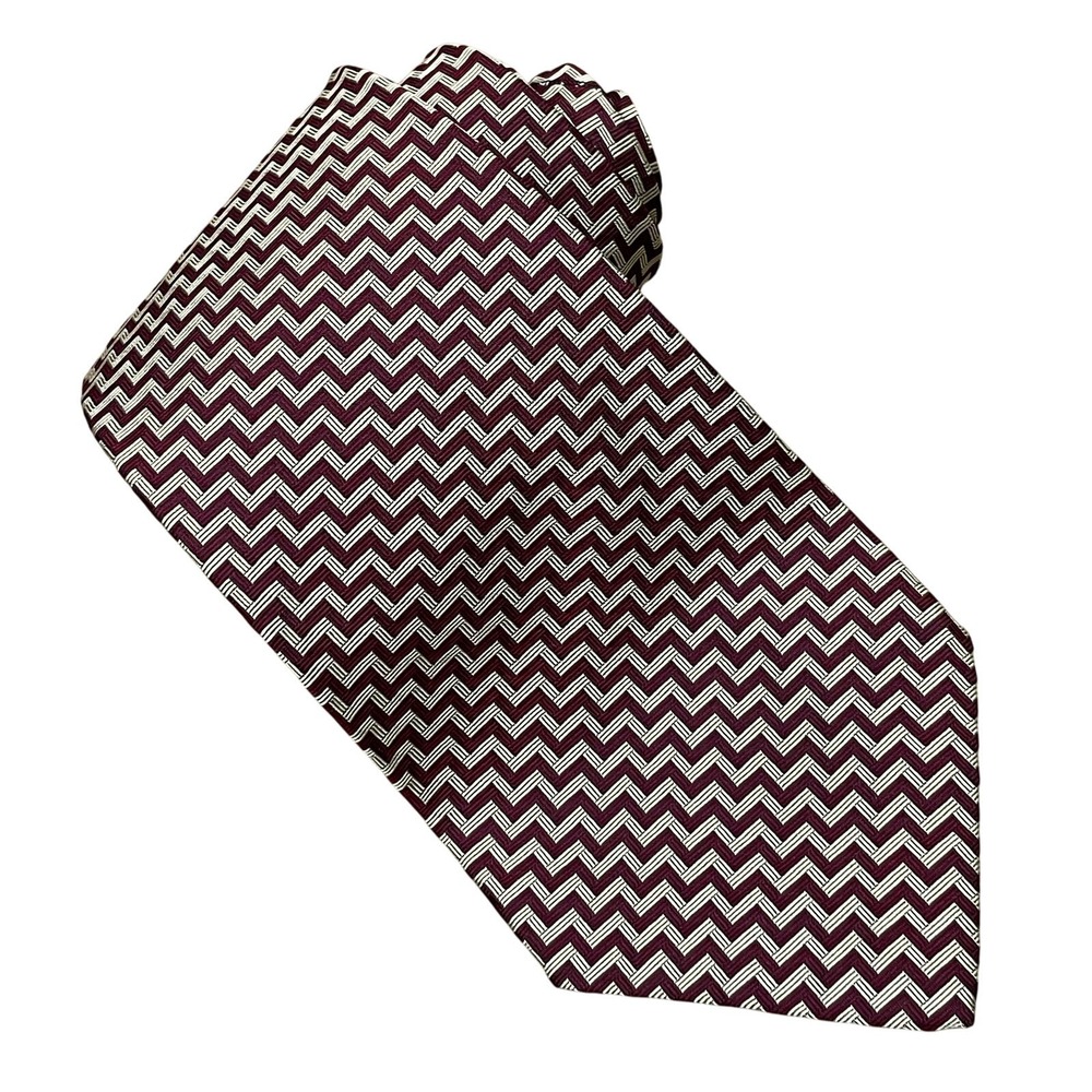Polo by Ralph Lauren‎ Vintage Handmade Silk Tie - Maroon & Gold Zigzag Geometric